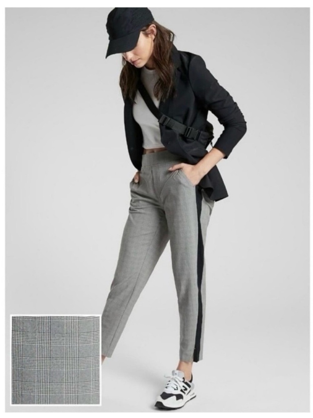 NWT Athleta Brooklyn Glen Plaid Pants w\Black Stripe, Women’s Size 10.
